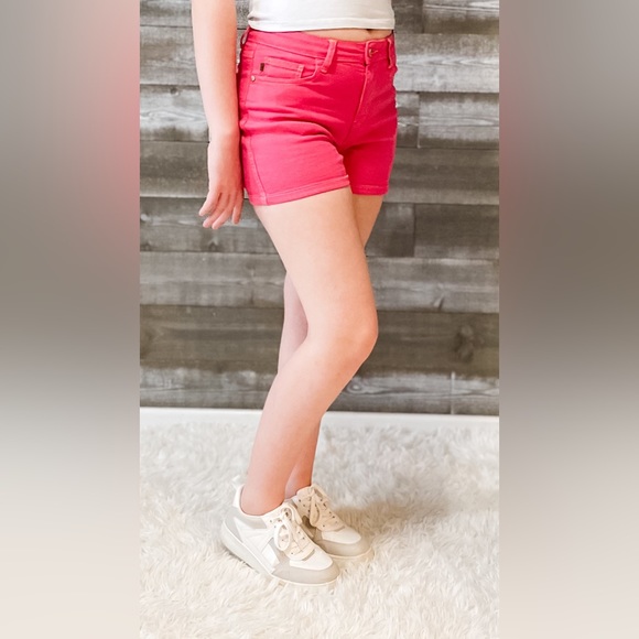 judy blue high waist magenta garment dyed shorts pocket embroidery JB150266REG - Picture 8 of 16